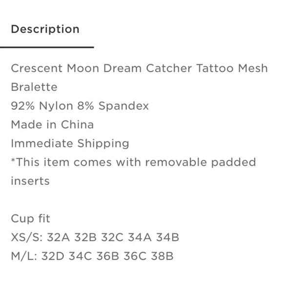 NWT Crescent Moon “Tattoo” Lace Bralettes M/L - Picture 5 of 5